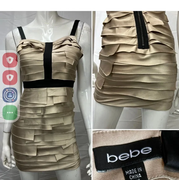 Bebe Layered Satin Bodycon Cocktail Lucca Strips Purple Sheath Dress Size Small - Picture 12 of 12